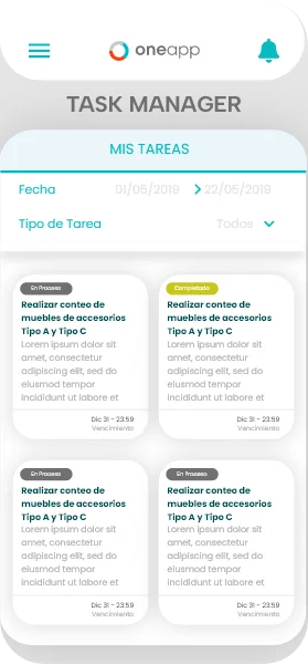 TaskManager de OneApp para seguimiento de tareas en tiempo real