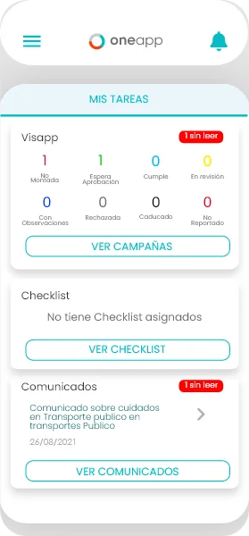 Listado de tareas por módulo en OneApp para la administración eficiente